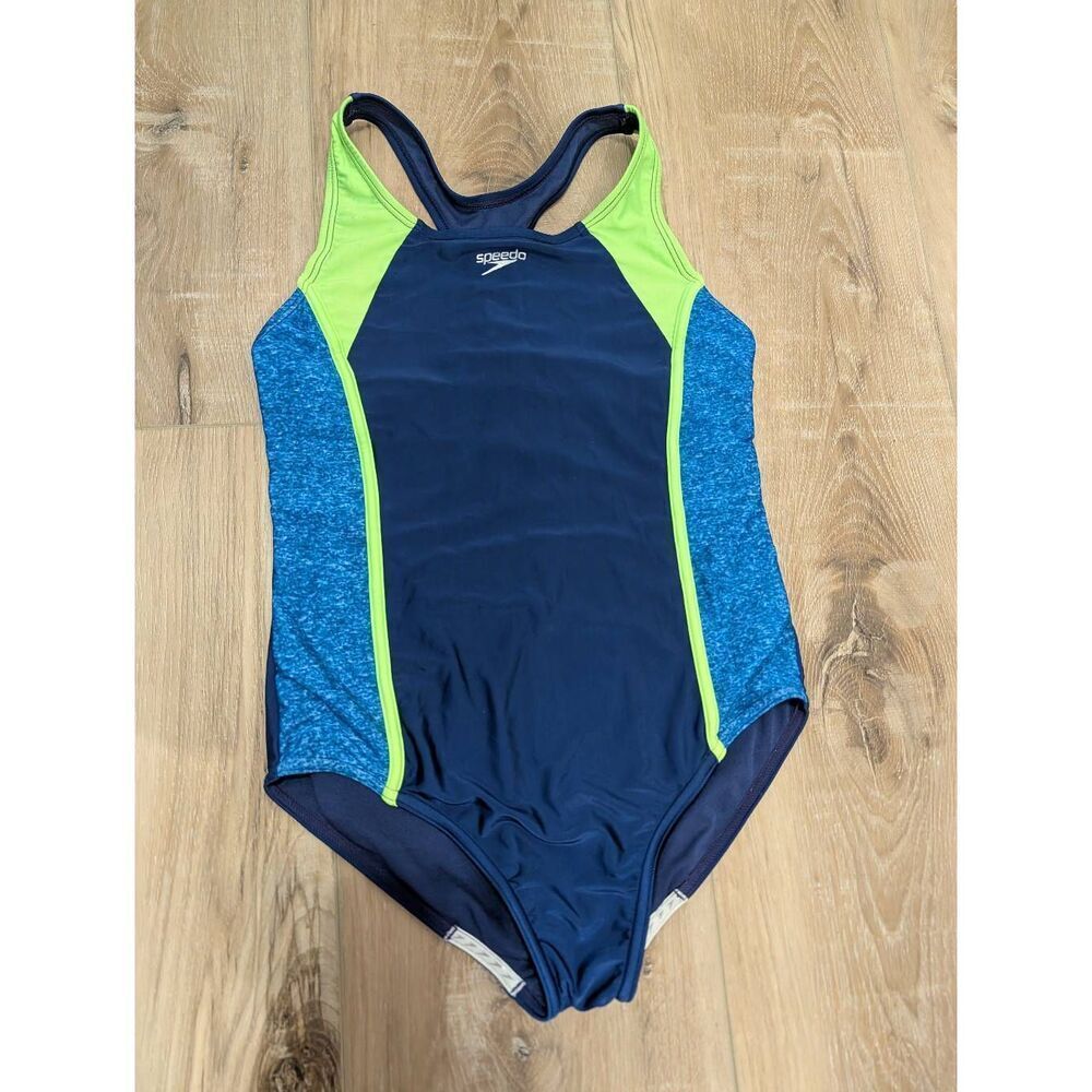Speedo Girls Racerback One-Piece Swimsuit Size XL | Blue Green Competition Train